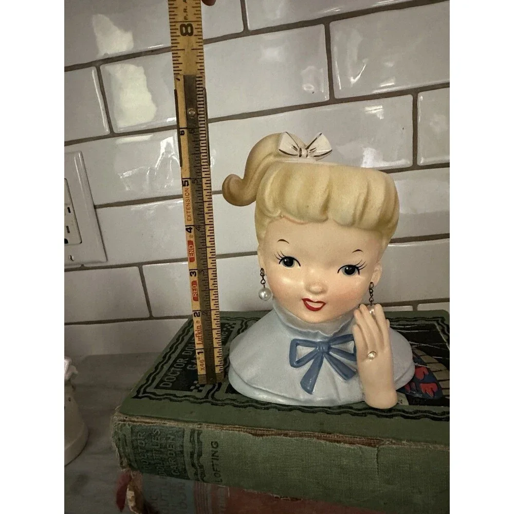 1950’s NAPCO Head Vase Blonde Pony Tail Lady Diamonds Pearls LOVE LUCY Label